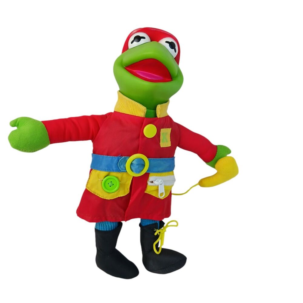 Mattel Arco Plush Stuffed Muppets KERMIT THE FROG Dress Me Fireman 1990 Vtg